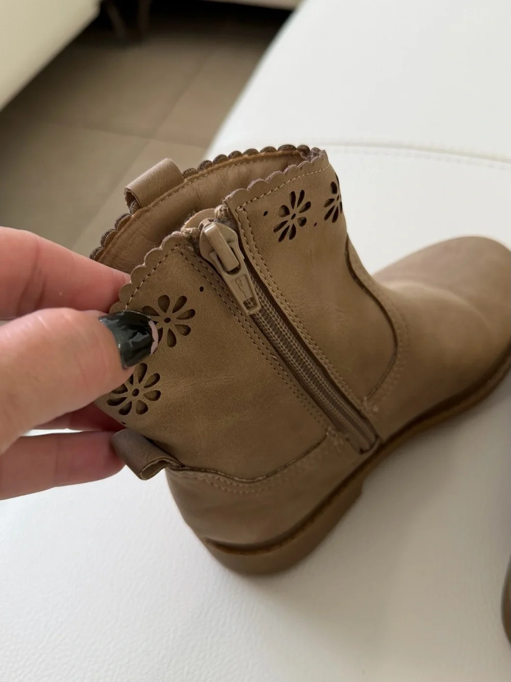 Taupe Floral Cutout Ankle Boots